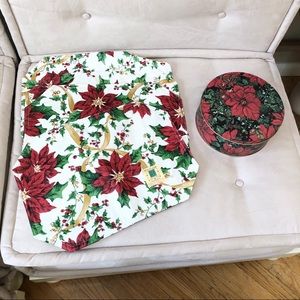 Ashley Taylor Poinsettia 4 Placemats & Cookie Tin